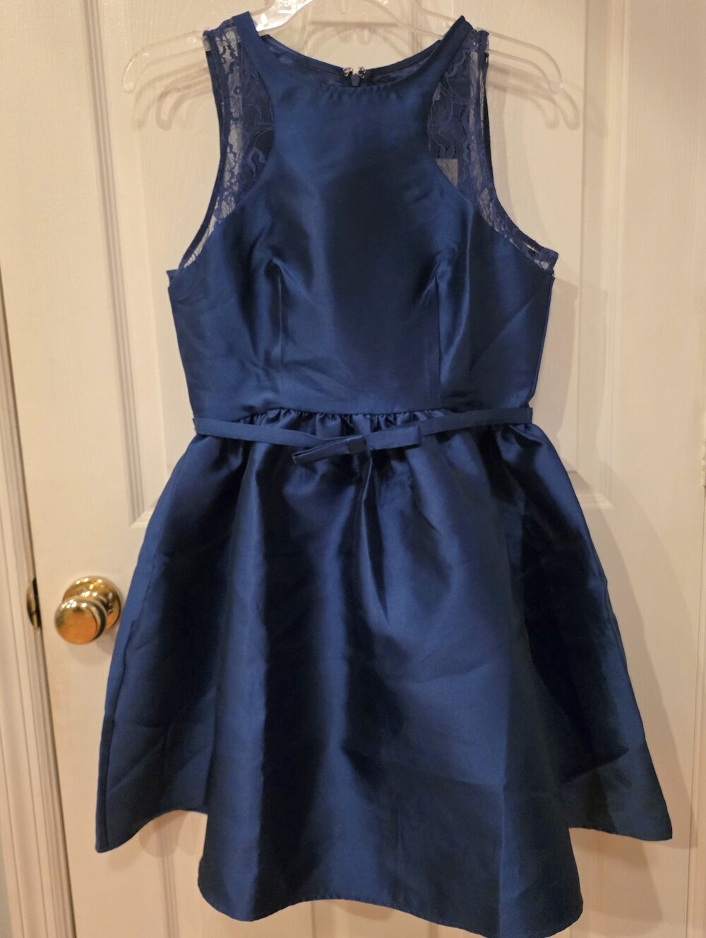 Girls Navy Lace-Trim Fit & Flare Dress